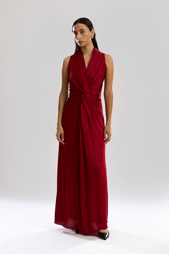 Kiara Draped Dress in Cherry Red