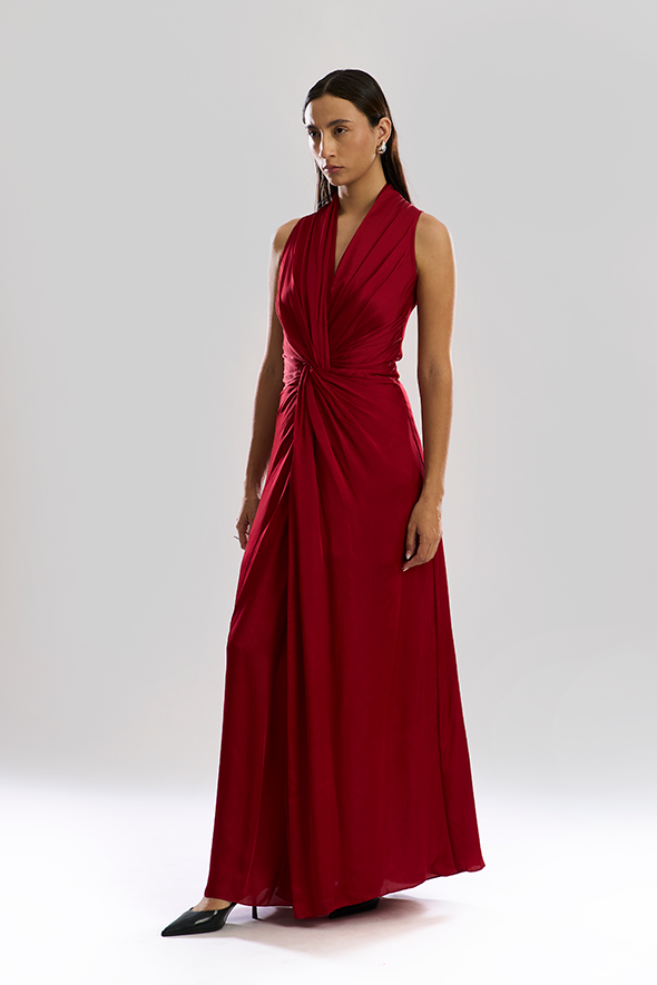 Kiara Draped Dress in Cherry Red