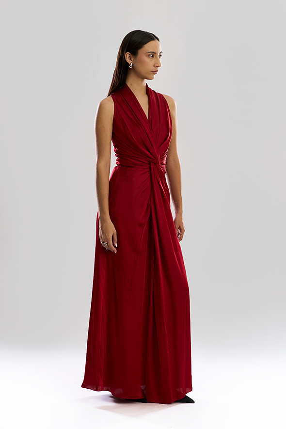 Kiara Draped Dress in Cherry Red