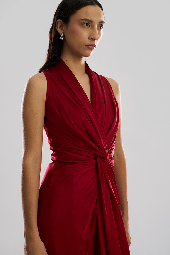 Kiara Draped Dress in Cherry Red