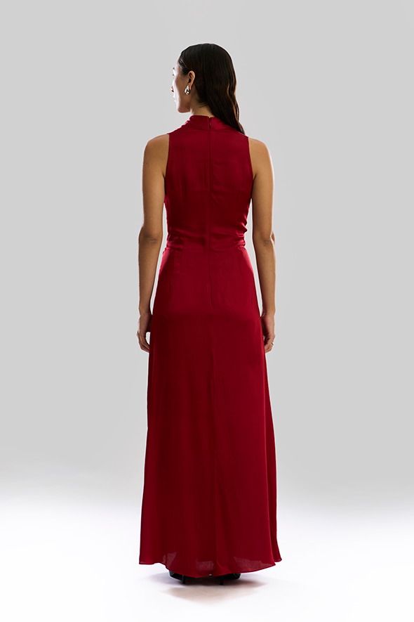 Kiara Draped Dress in Cherry Red
