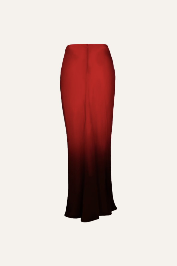 Coral Cream Skirt in Red and Brown Dip-dye made from Modal Satin by Aroka.