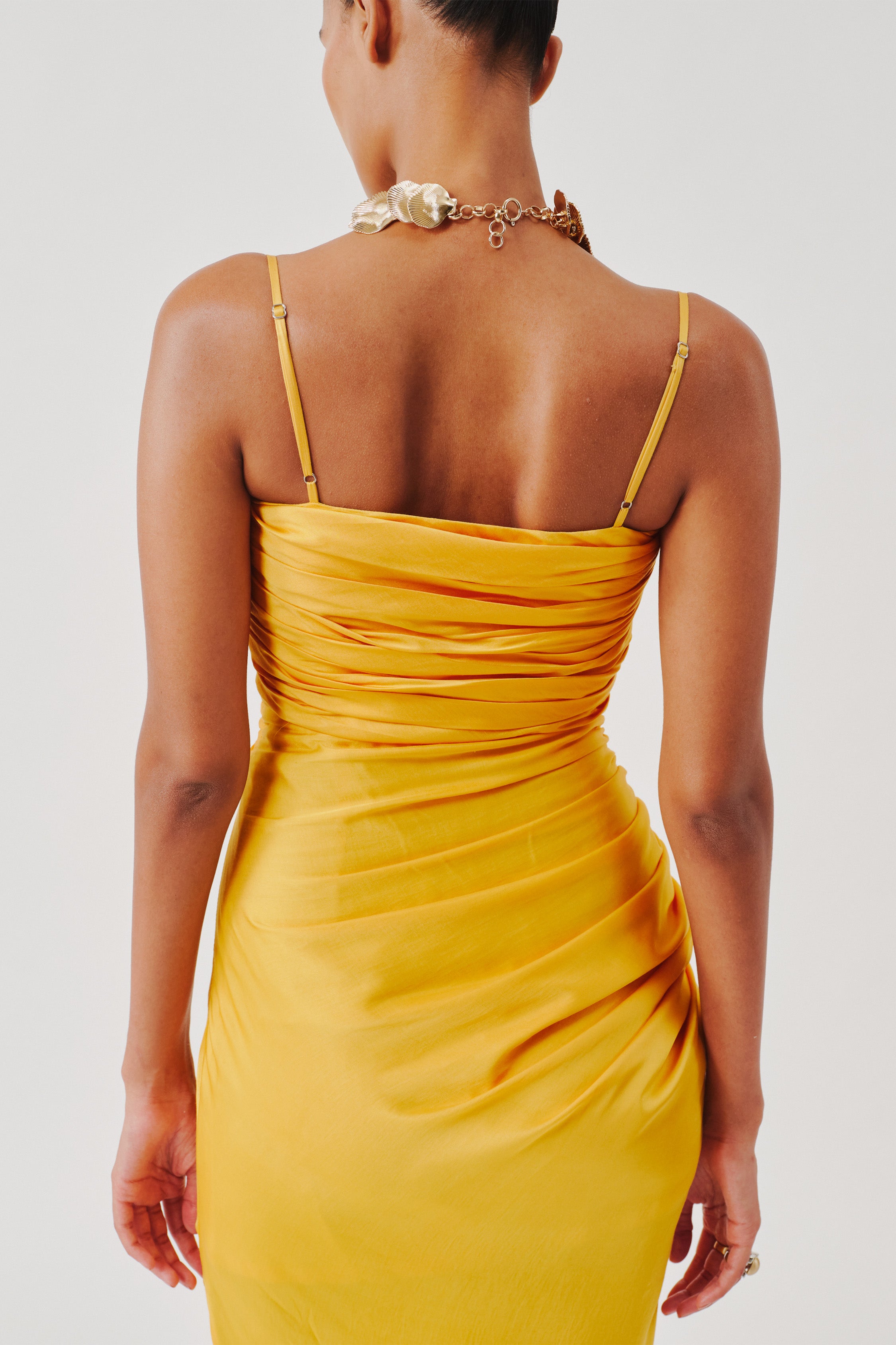 Sunny Yellow Spaghetti Drape Dress