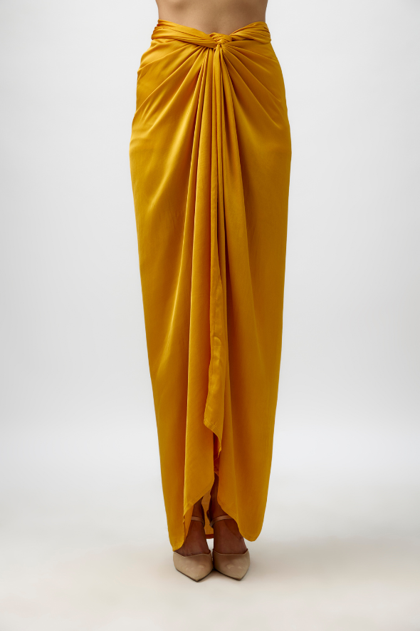 Honey Multiway Draped Skirt in Mustard