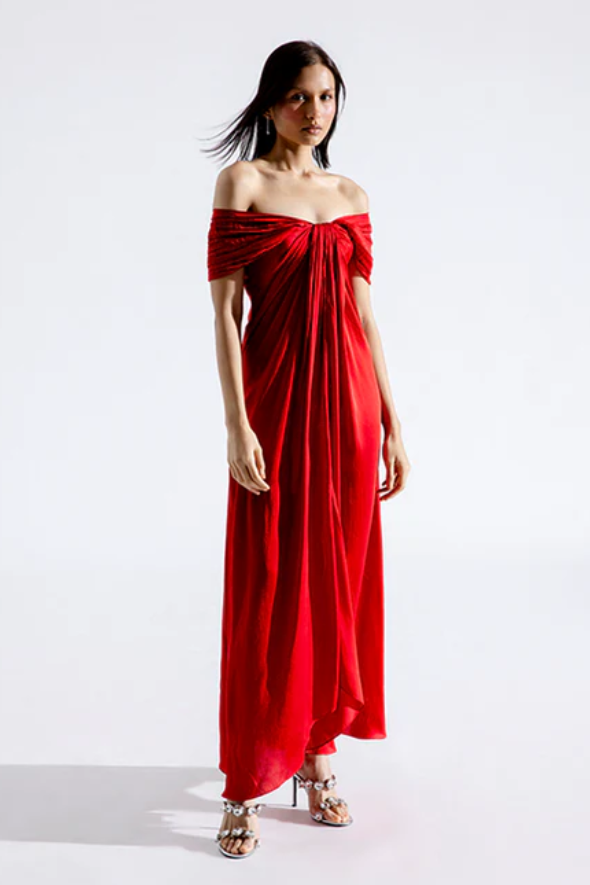 Cherry Bow Off-Shoulder Dress