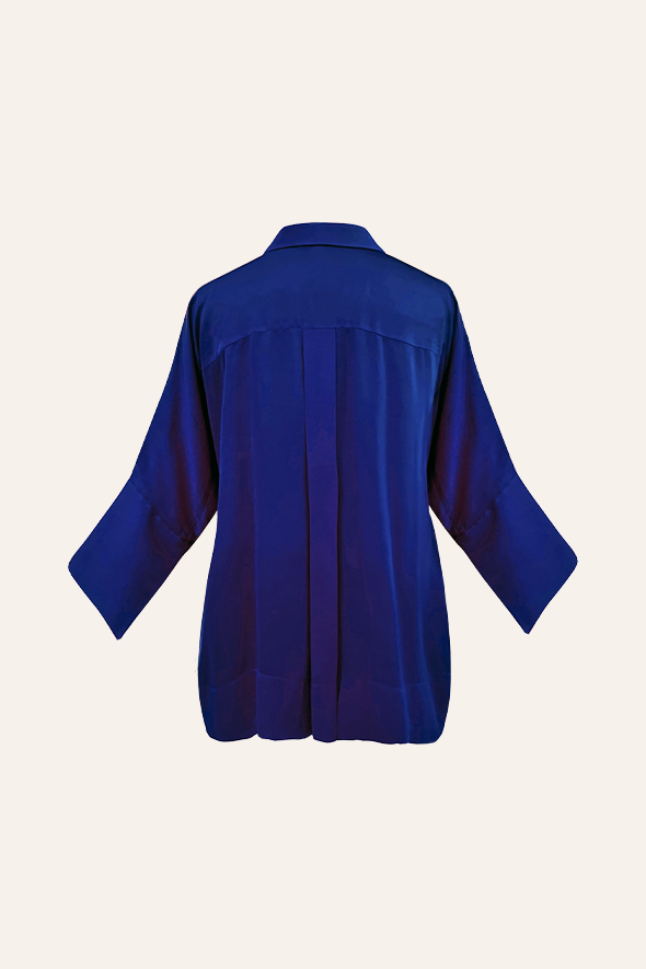 Blue Kimono Shirt, crafted from lightweight modal satin in blue from Aroka.