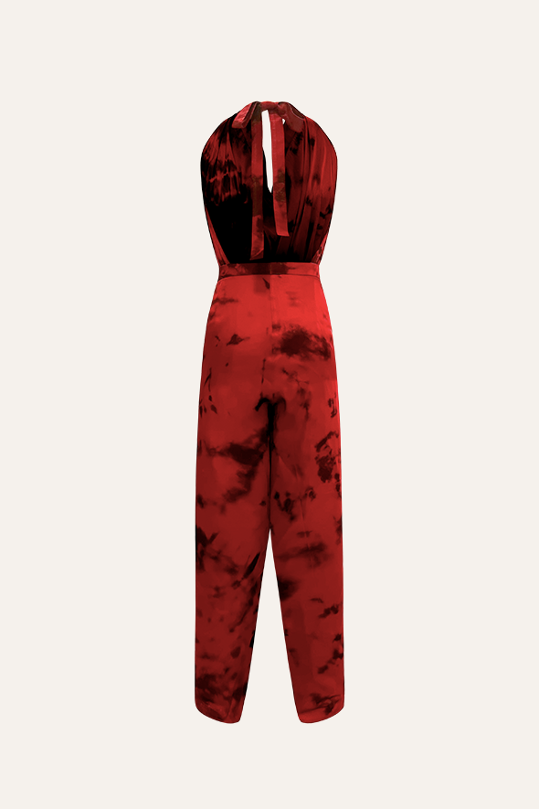 Stellar Jumpsuit in Red Tie-die, Multiway drapable in jumpsuit and pants from Aroka.