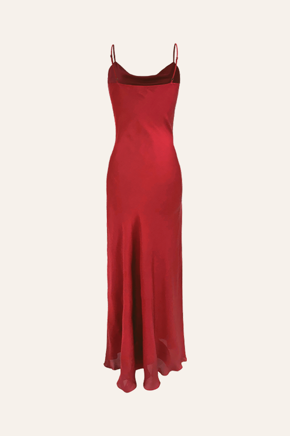 Cocktail Party Dress, Cowl Neck Floor Length Modal Satin Slip Dress in Red from Aroka