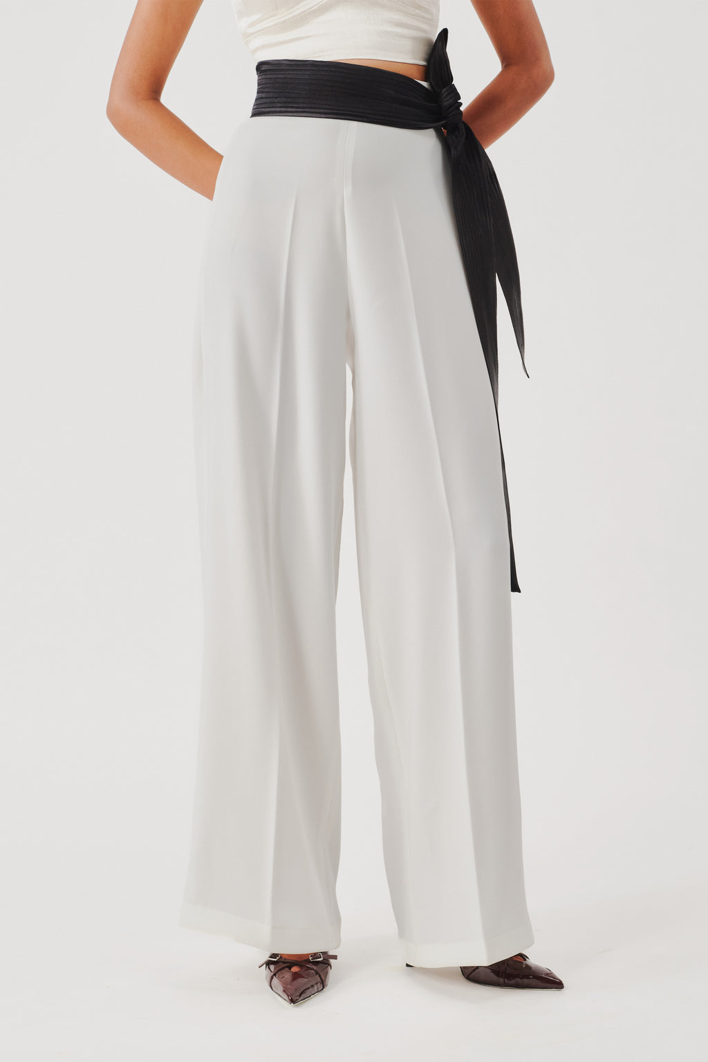 Ellen White High-Rise Wide-Leg Pants