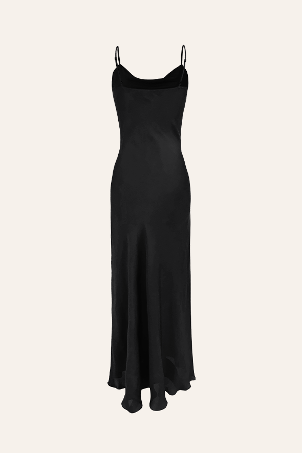Cocktail Party Dress, Cowl Neck Floor Length Modal Satin Slip Dress in Black from Aroka