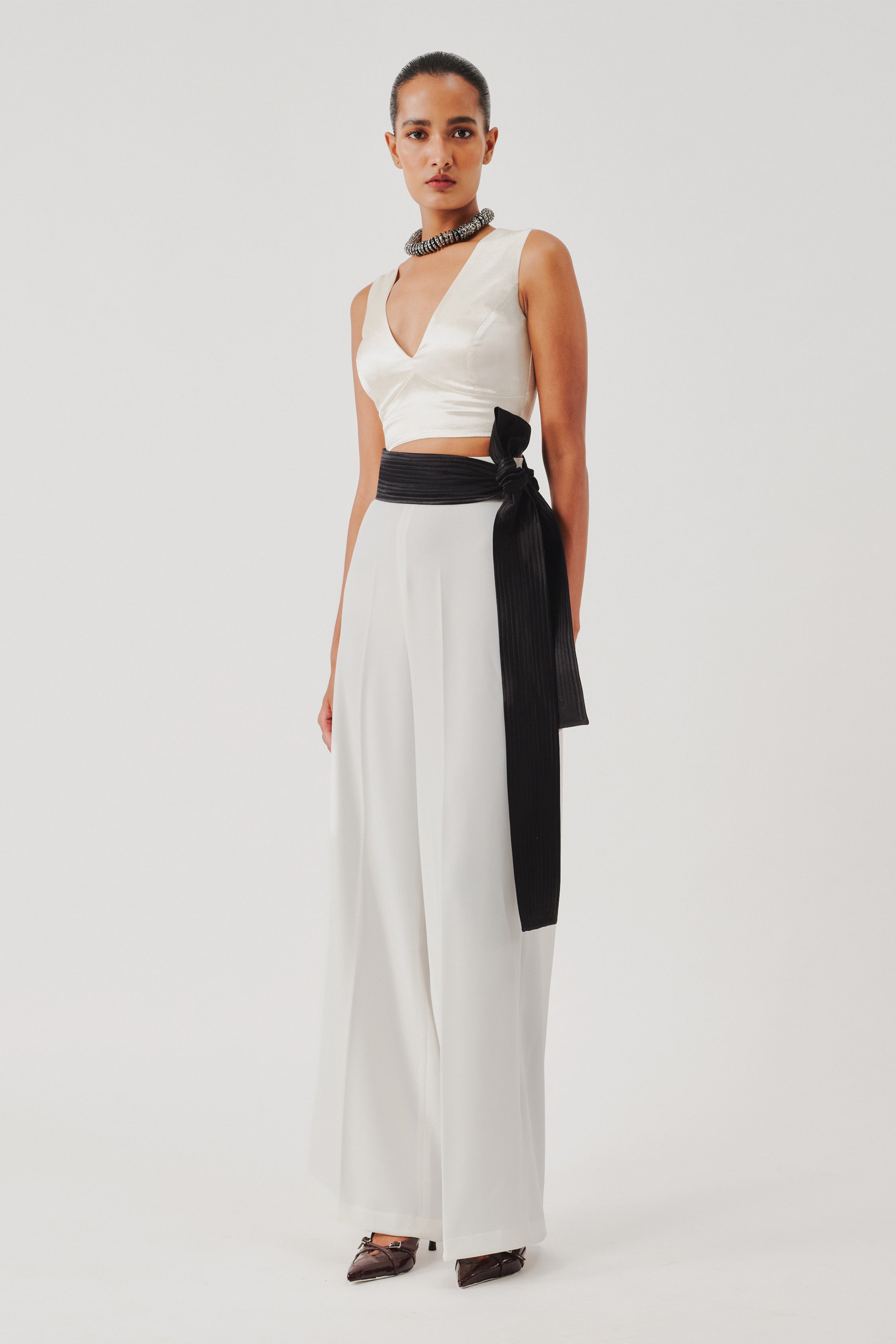 Ellen White High-Rise Wide-Leg Pants