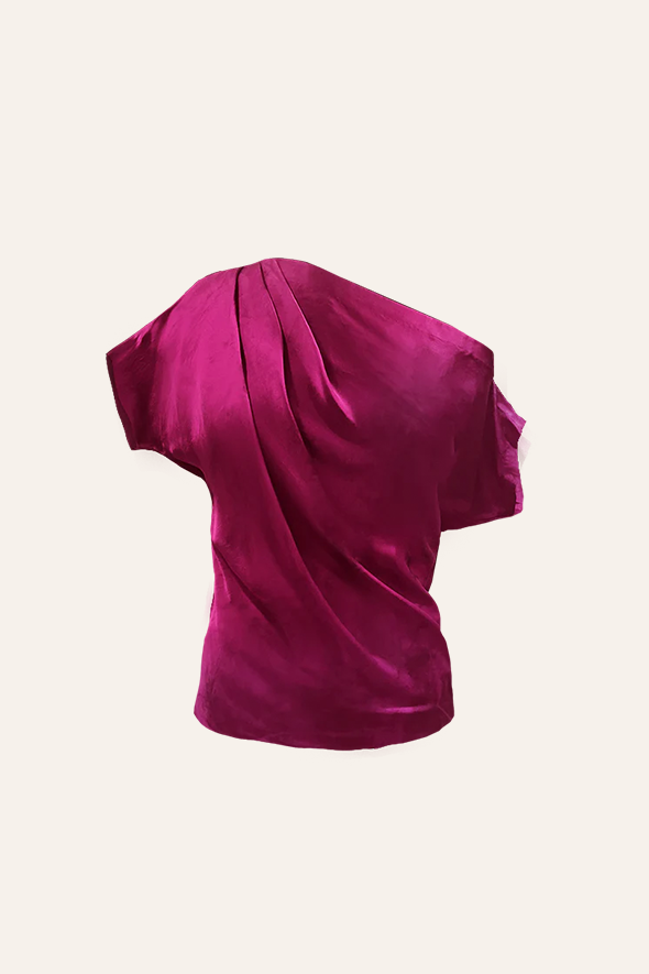 Loose fit pink off-shoulder cowl drape top from Aroka.