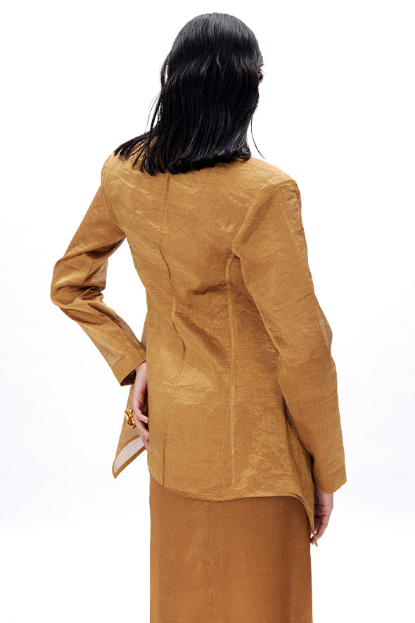 Handwoven Zari tissue jacket for cocktail events, festive celebrations by Aroka.