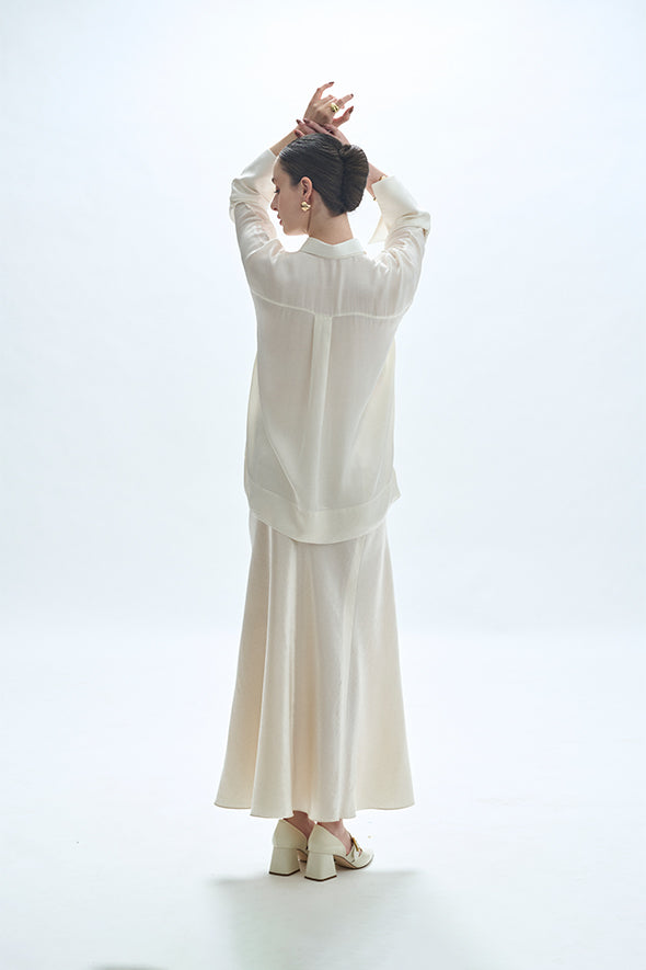 White Kimono Shirt, crafted from lightweight modal satin in off-white from Aroka.