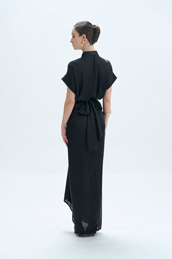Short sleeve Kimono Shirt with multiway draped skirt and sarong in black from Aroka.