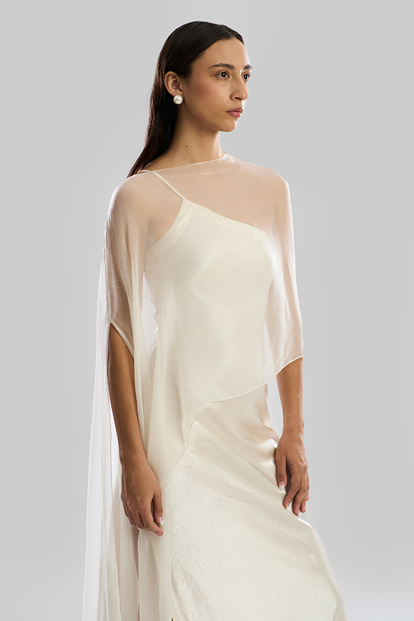 Designer One-Shoulder Gown with Cape: Aura Gown by Aroka.