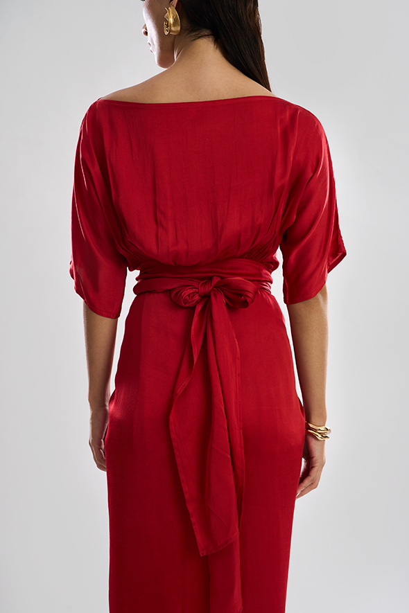 Elegant Verve Sarong Dress in Red by Aroka.