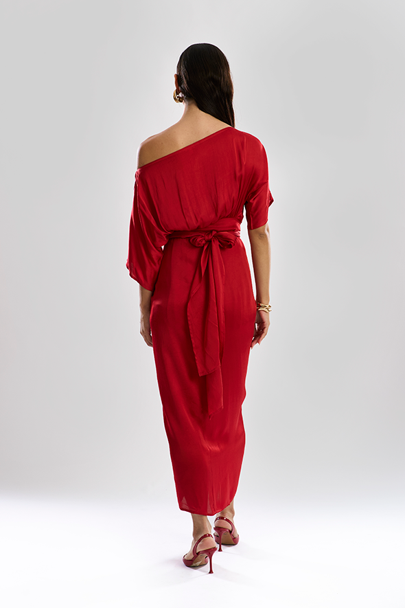 Elegant Verve Sarong Dress in Red by Aroka.