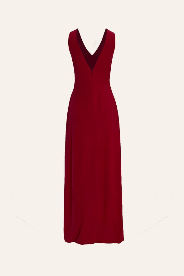 Chiffon Overlay Dress, Thigh-high slit dress in red from Aroka