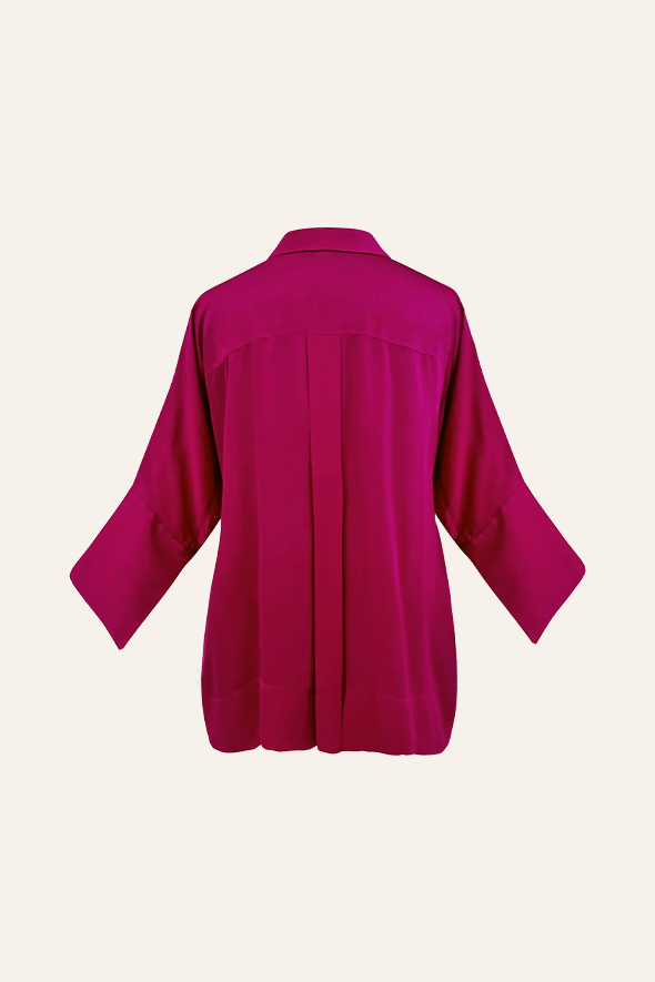 Pink Kimono Shirt, crafted from lightweight modal satin in pink from Aroka.