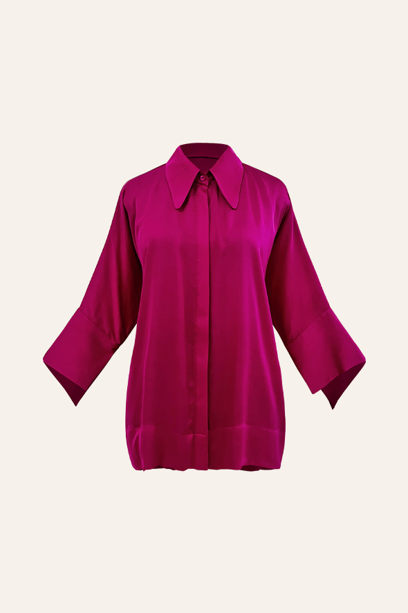 Pink Kimono Shirt, crafted from lightweight modal satin in pink from Aroka.