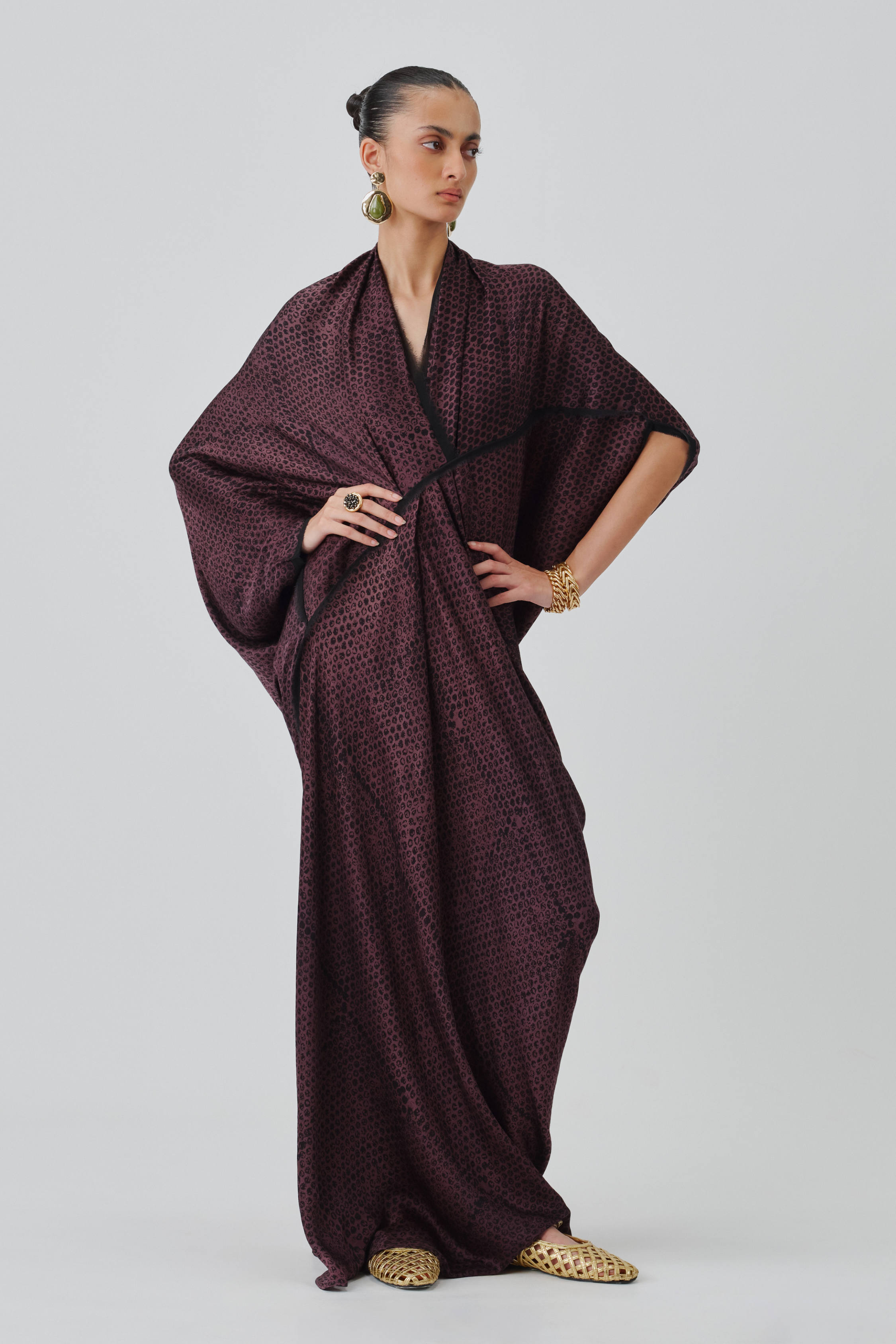 Model wearing an Amaya kaftan, showcasing the full view