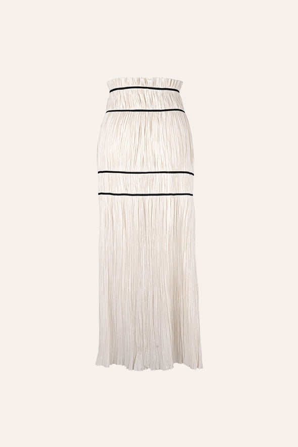 Creme Muslin ruched skirt with front tie-ups from Aroka.
