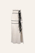 Creme Muslin ruched skirt with front tie-ups from Aroka.
