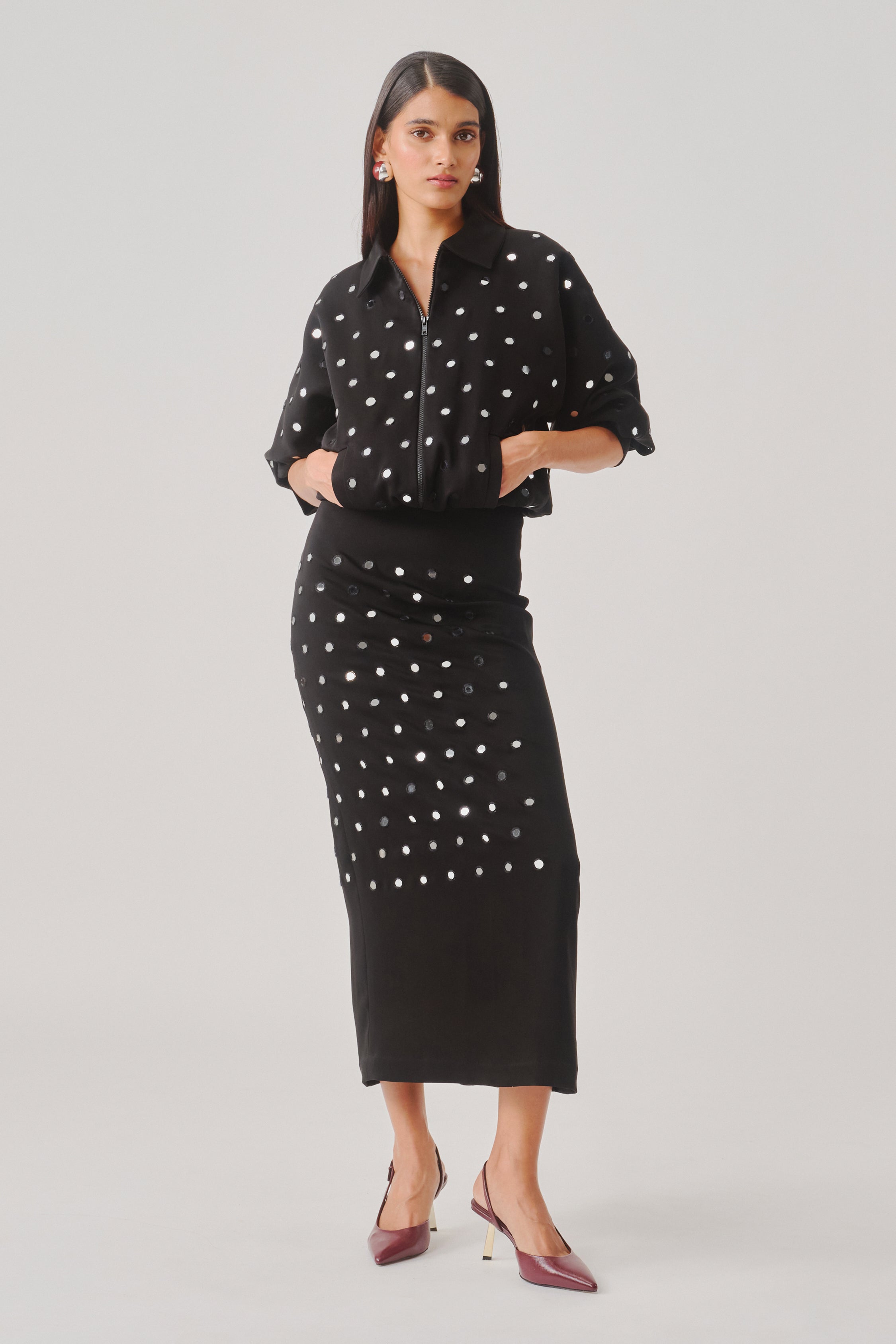 Black Constellation Skirt, front view, full length