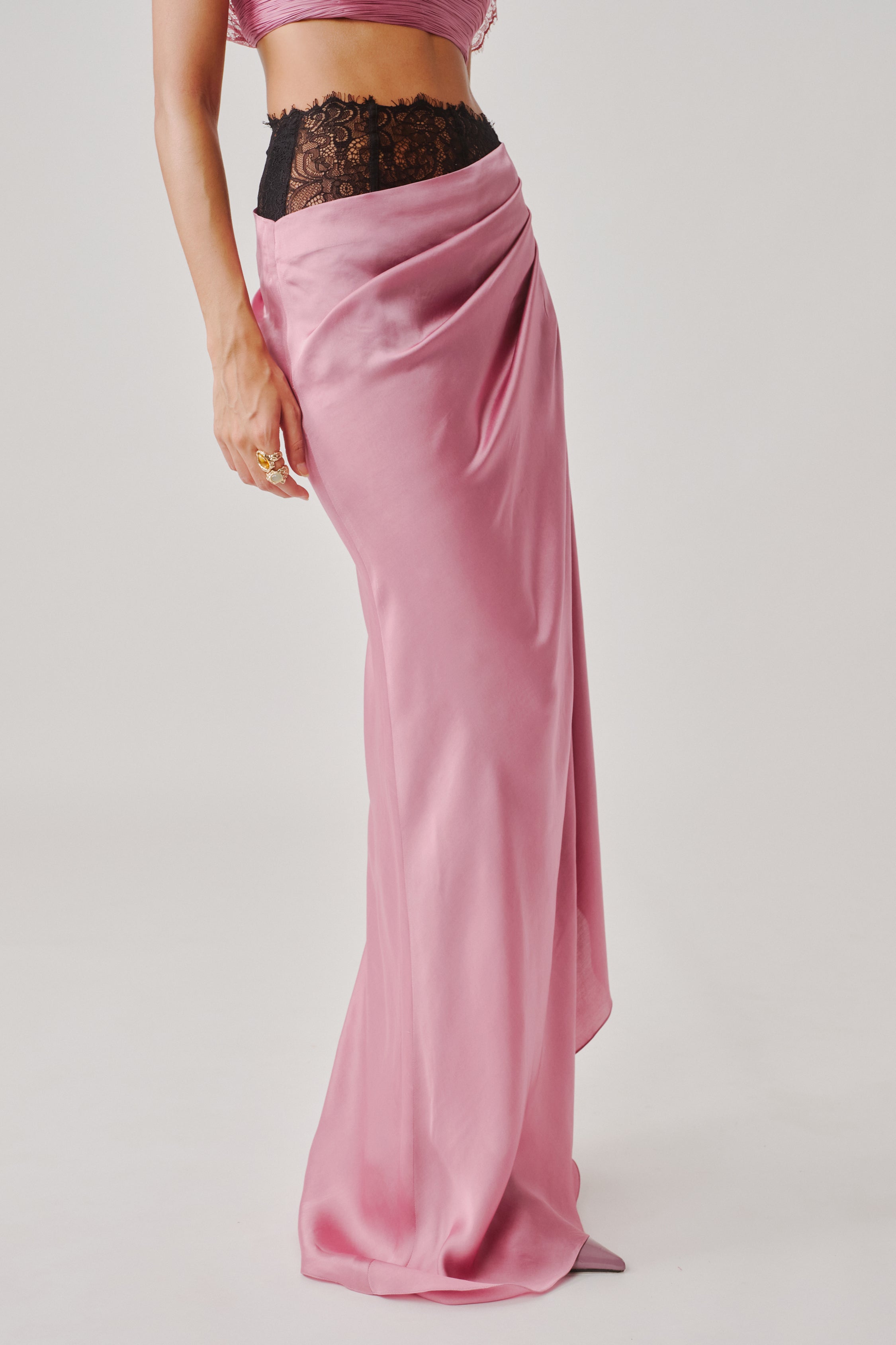 Rosette Skirt, front view, pink floral design