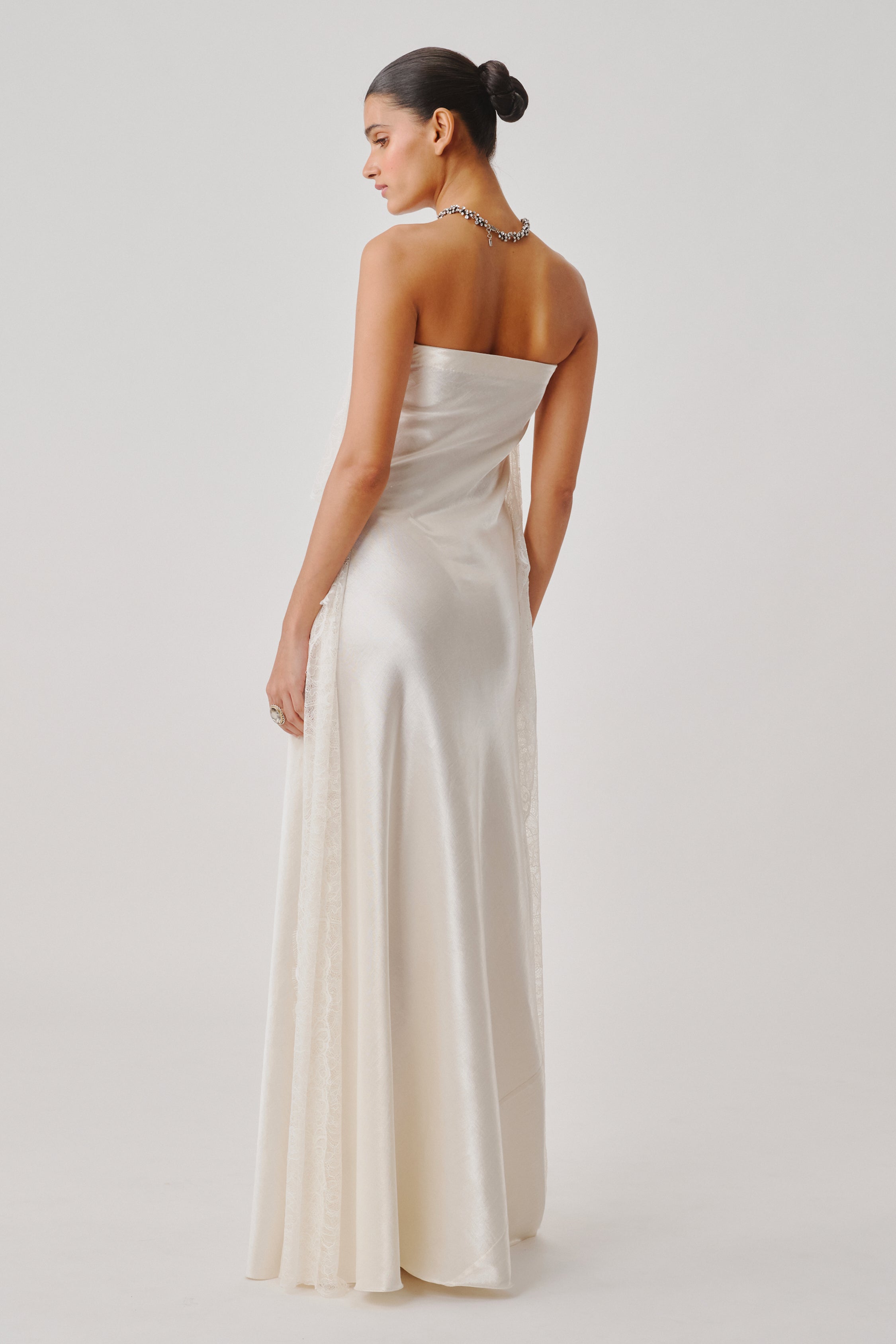 White Peony Lace Gown, back view of the dress