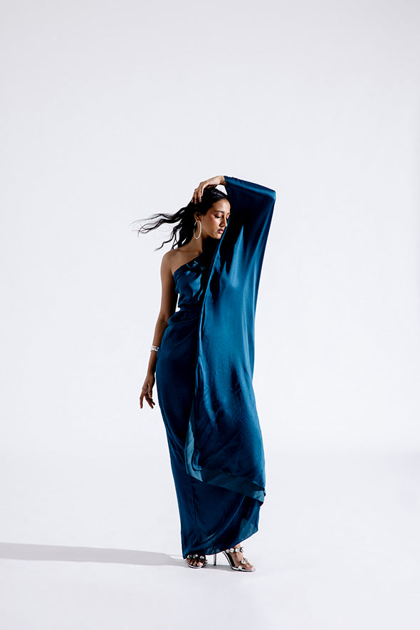Teal One-shoulder Kaftan Dress
