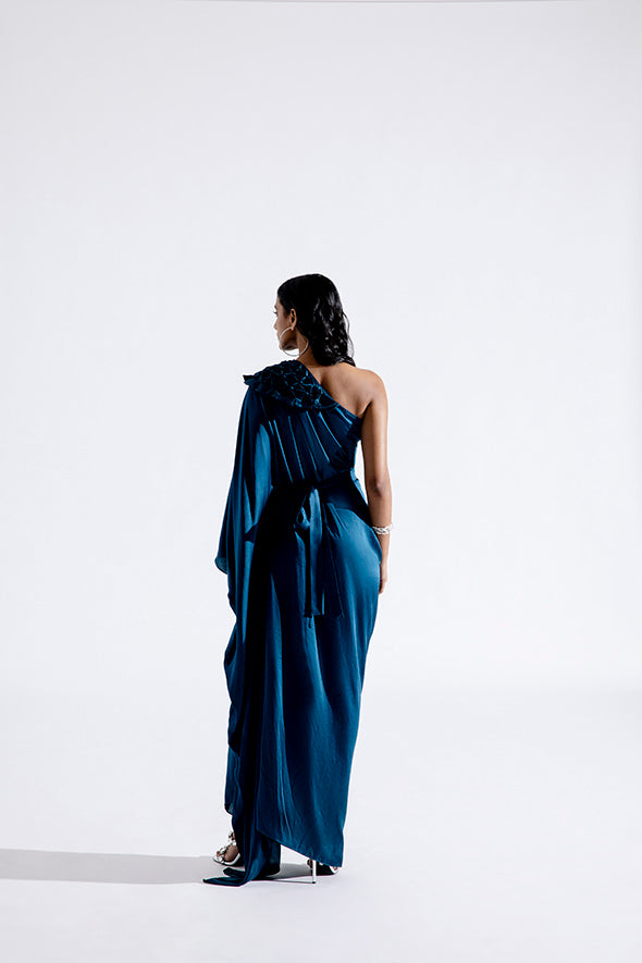 Teal One-shoulder Kaftan Dress