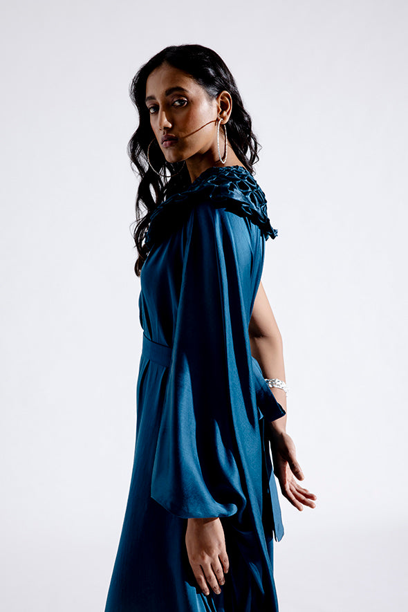 Teal One-shoulder Kaftan Dress