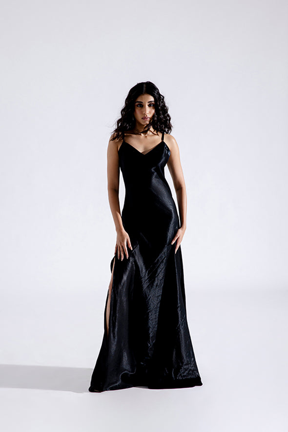 Sleek Ebony Slip Dress - Timeless Elegance – Āroka