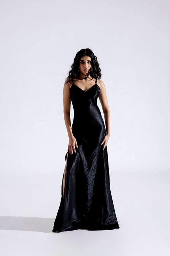 Sleek Ebony Slip Dress - Main Image