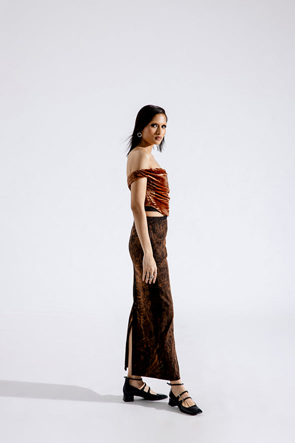 Amber Silk Velvet Draped Corset