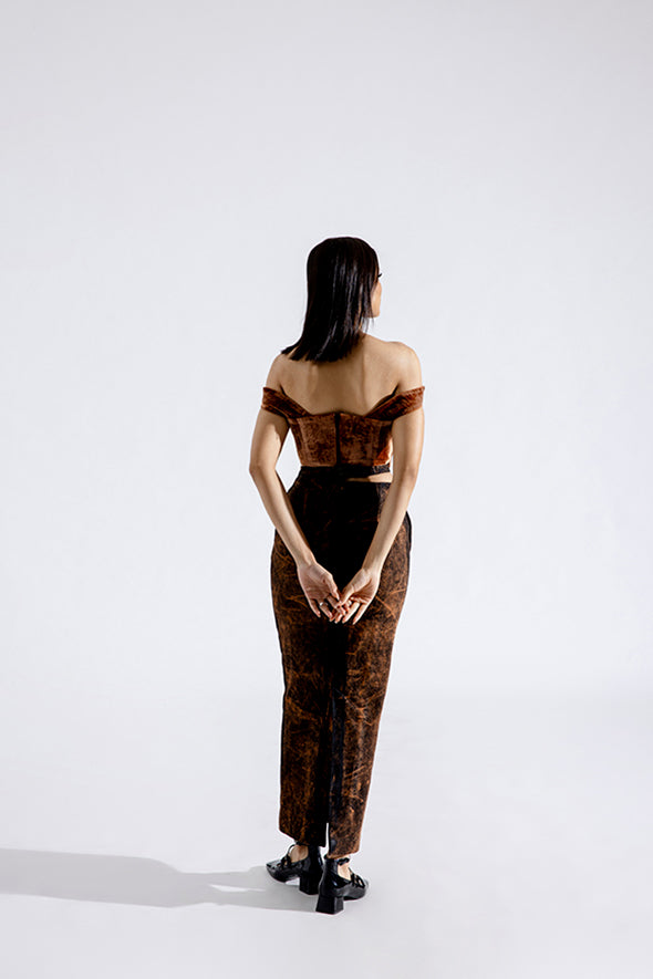 Amber Silk Velvet Draped Corset