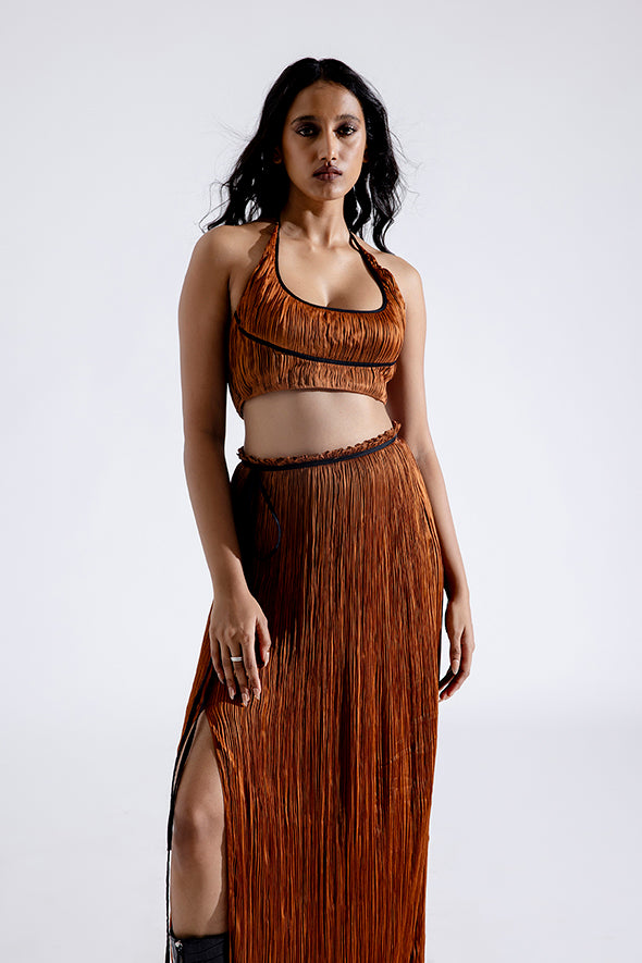 Bronze Ruched Halter Neck Crop Top – Āroka