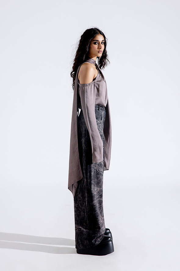Misty satin scarf top