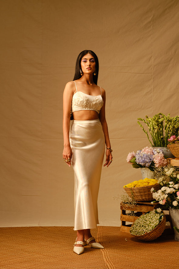 Ivory Floral Embroidered Crop Top for Special Occasions from Aroka.