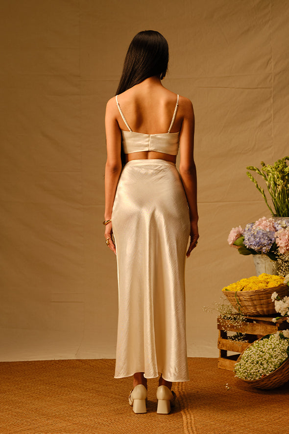 Ivory Floral Embroidered Crop Top for Special Occasions from Aroka.