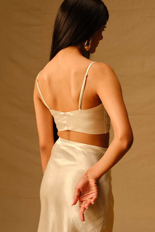 Ivory Floral Embroidered Crop Top for Special Occasions from Aroka.