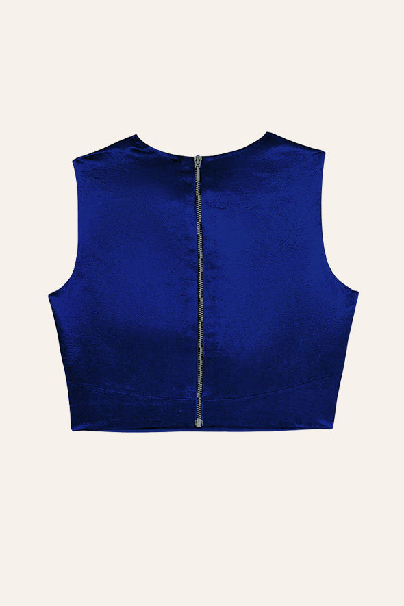 Versatile electric blue mashru zipper back blouse from Aroka.