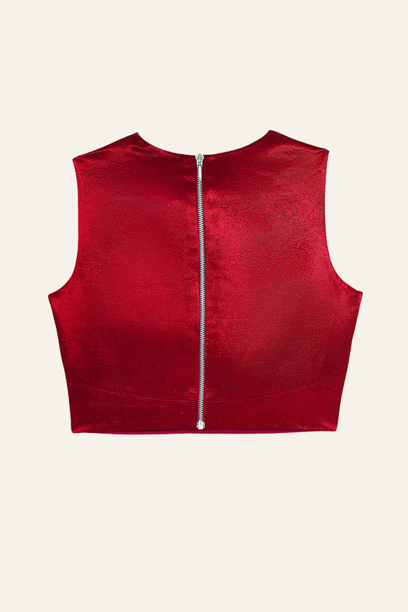 Versatile red mashru zipper back blouse from Aroka.