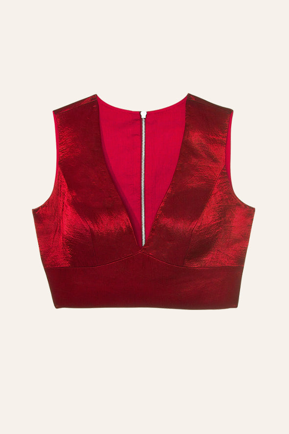 Versatile red mashru zipper back blouse from Aroka.