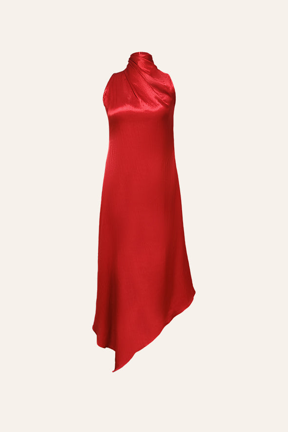 Party Wear Cowl Dress in Red from Aroka