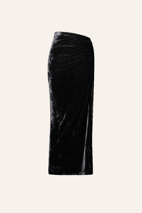 Clara Silk Velvet Skirt in Black