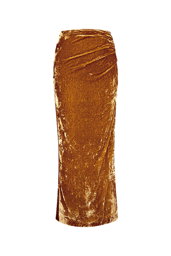 Clara Silk Velvet Skirt in Caramel