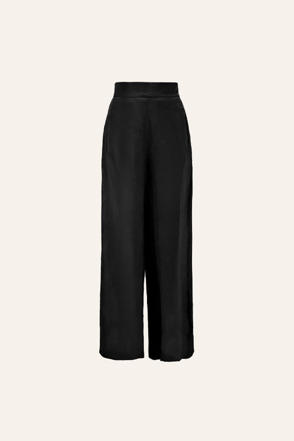 Aroka Black pants tailored from premium Moroccan crepe, offering a sleek, straight fit with welt pockets.
